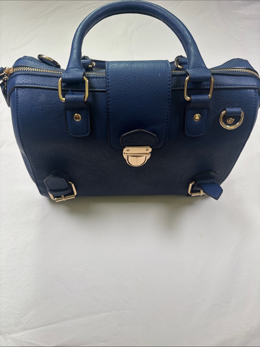 Structured Navy Women's Satchel with Gold Hardware -